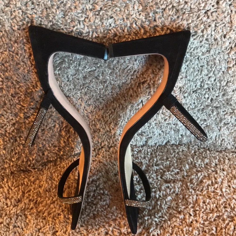 Schutz Salwa Black Suede Rhinestone Strap Sandals size 10.5